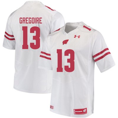 Men's Wisconsin Badgers NCAA #13 Mike Gregoire White Authentic Under Armour Stitched College Football Jersey TJ31J34RF